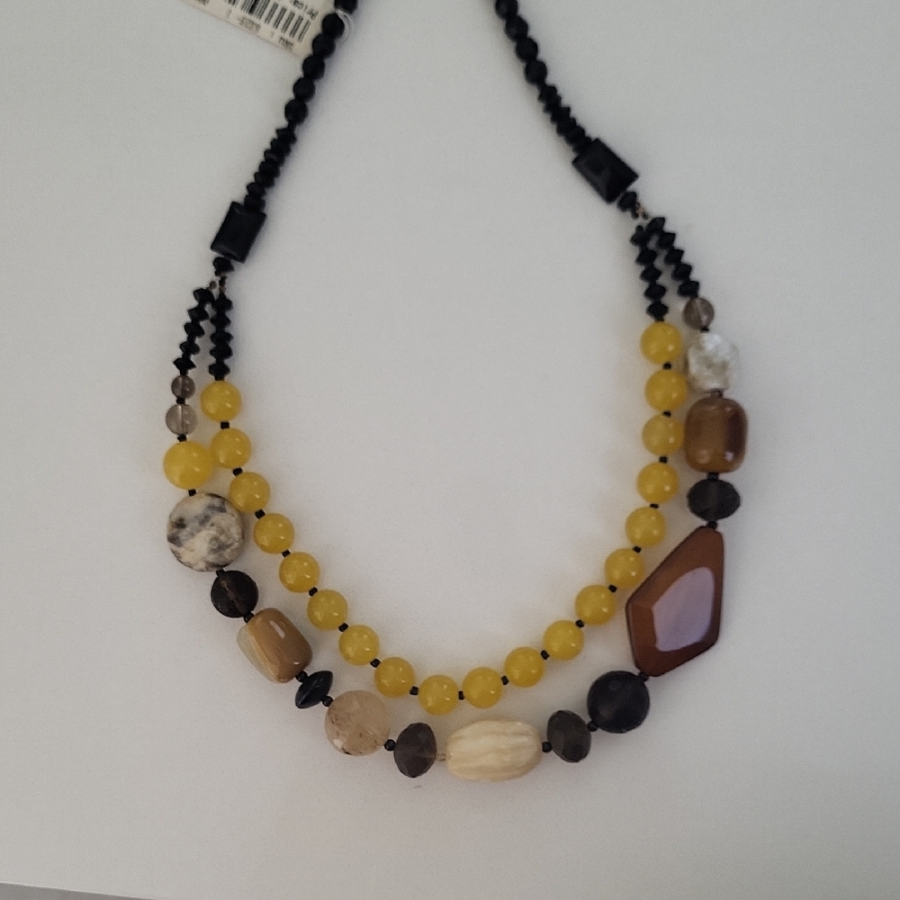 Elegant Yellow and Brown Beaded Necklace